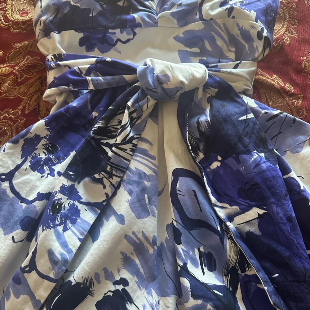 Suzi Chin Strapless Dress in Blue and White Floral - Picture 4 of 13